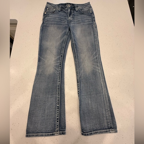 Miss Me Distressed Low Rise Boot Stretch Slim Fit Jeans w/Embellishments 29/30 - Picture 15 of 16
